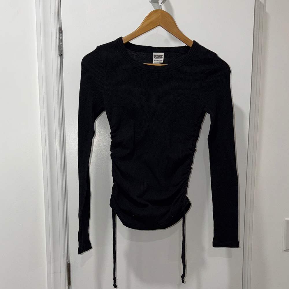 PINK Victoria's Secret Black Ruched Long Sleeve Top
